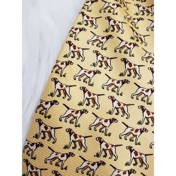 Vintage Polo Ralph Lauren Tie Dog Print 100% Silk Pointer Terrier Hunting Dog‎